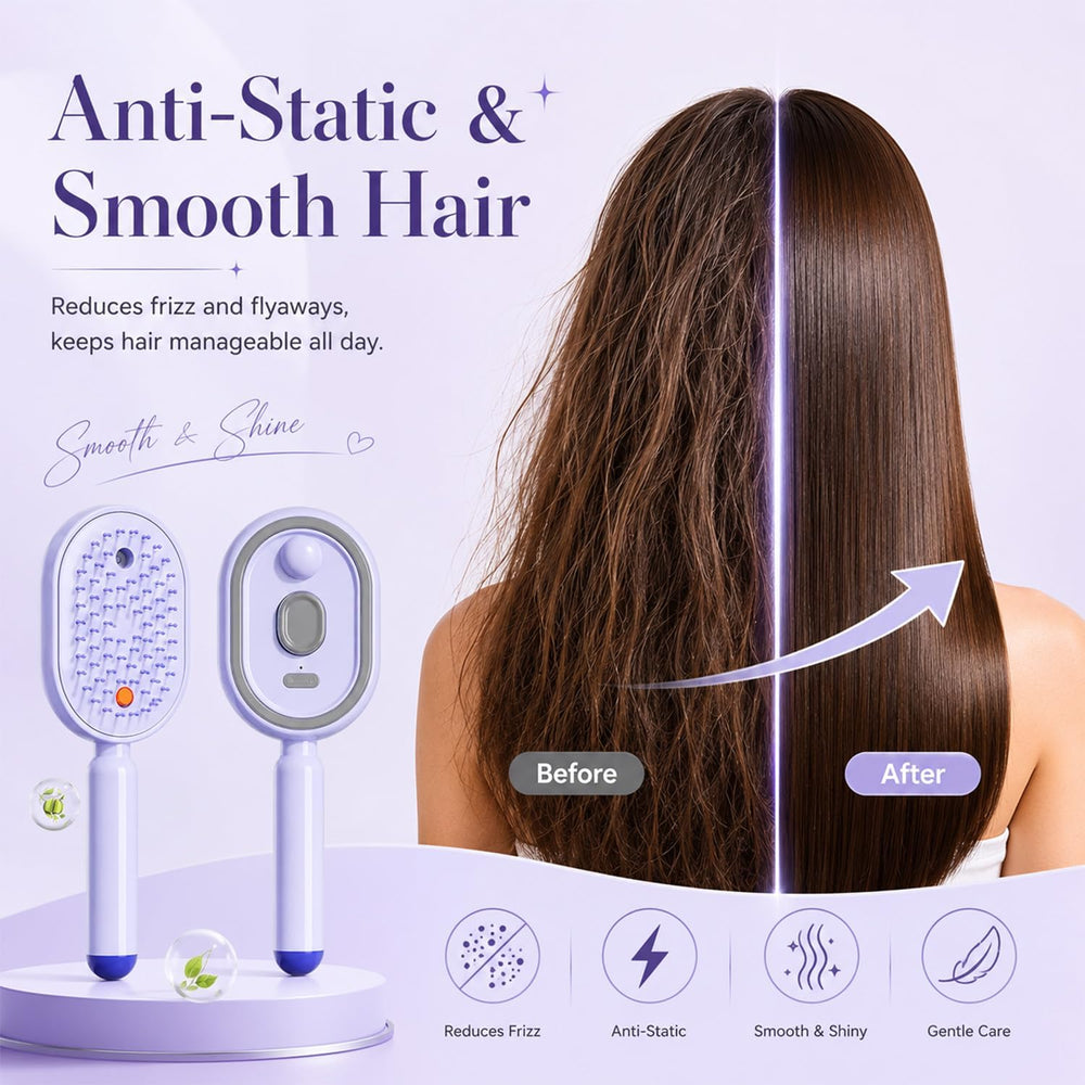 Electric Steam Brush for Hair, 2026 New Rechargeable Steam Hair Straightener & Detangling Brush, Reduces Frizz, Nourishes Hair, Anti-Static (Purple)