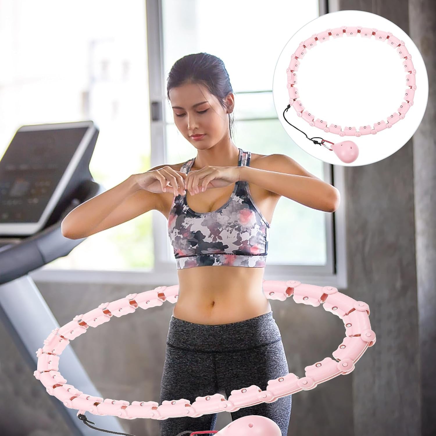 Smart Waist Ring 360 Degree Massage Function 24-Segment Coral Pink Rotating Fat Burning Waist Abdomen Thinning for Adult Weight Loss and Exercise