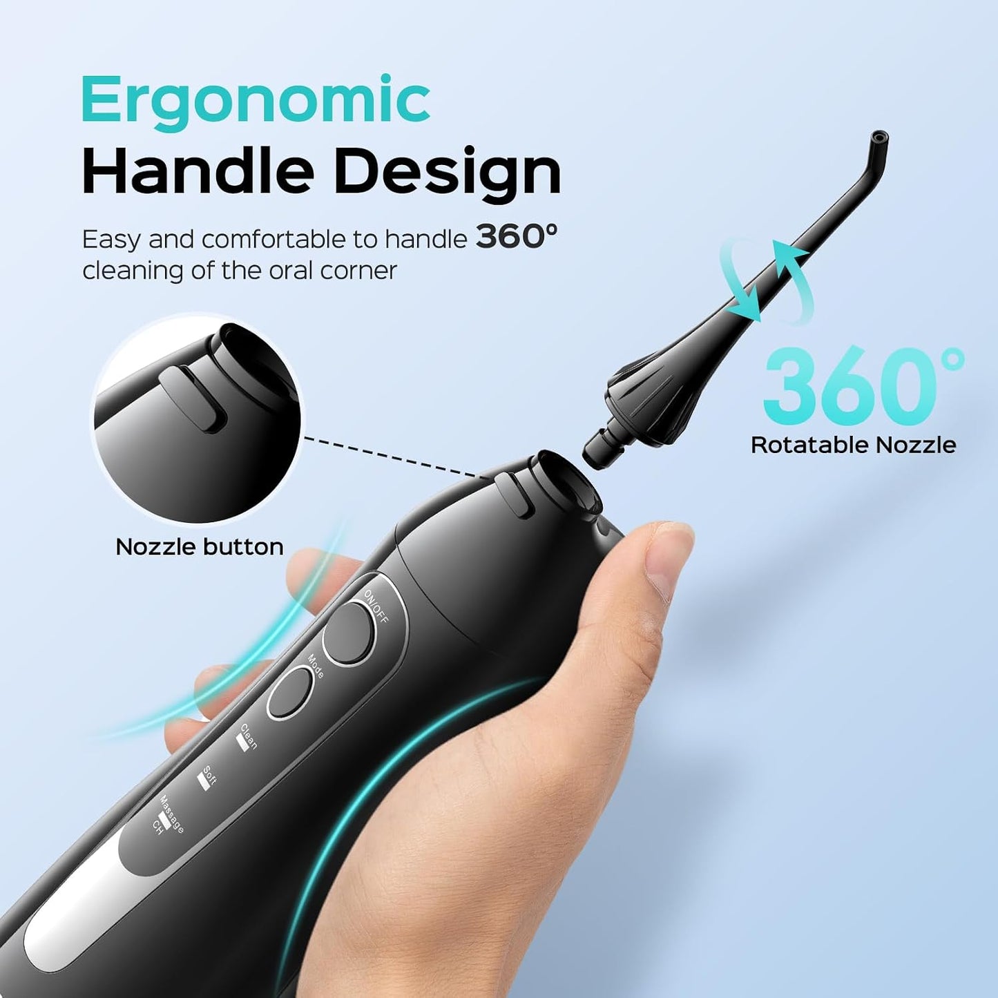 C20 Professional Cordless Water Flosser for Teeth, Braces, Gums Care - Daily Deep Cleaning, Rechargeable, Portable for Travel, Waterproof, 300Ml, Bpa-Free, Black