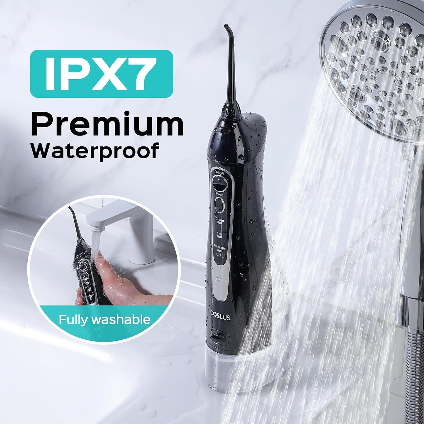 C20 Professional Cordless Water Flosser for Teeth, Braces, Gums Care - Daily Deep Cleaning, Rechargeable, Portable for Travel, Waterproof, 300Ml, Bpa-Free, Black