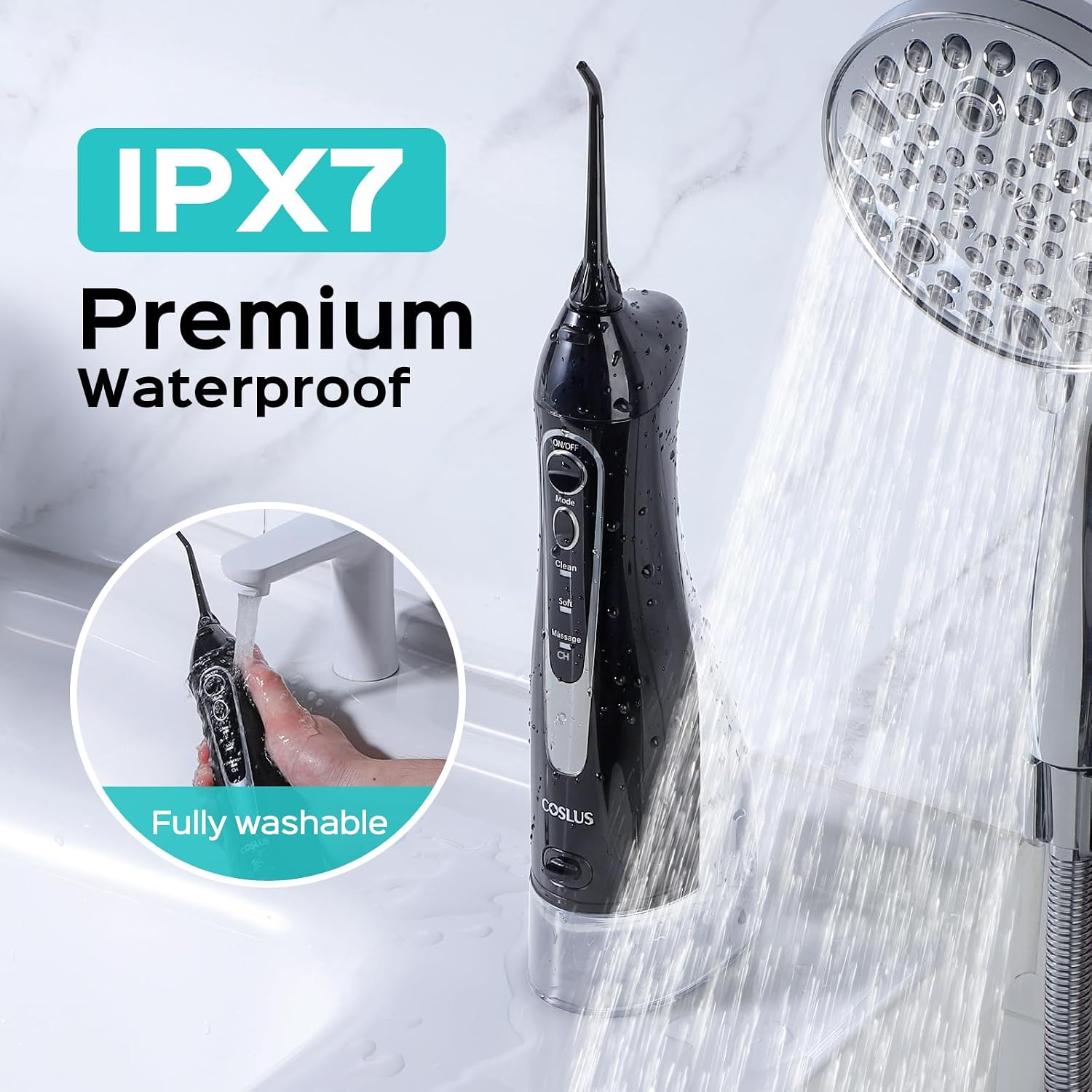 C20 Professional Cordless Water Flosser for Teeth, Braces, Gums Care - Daily Deep Cleaning, Rechargeable, Portable for Travel, Waterproof, 300Ml, Bpa-Free, Black