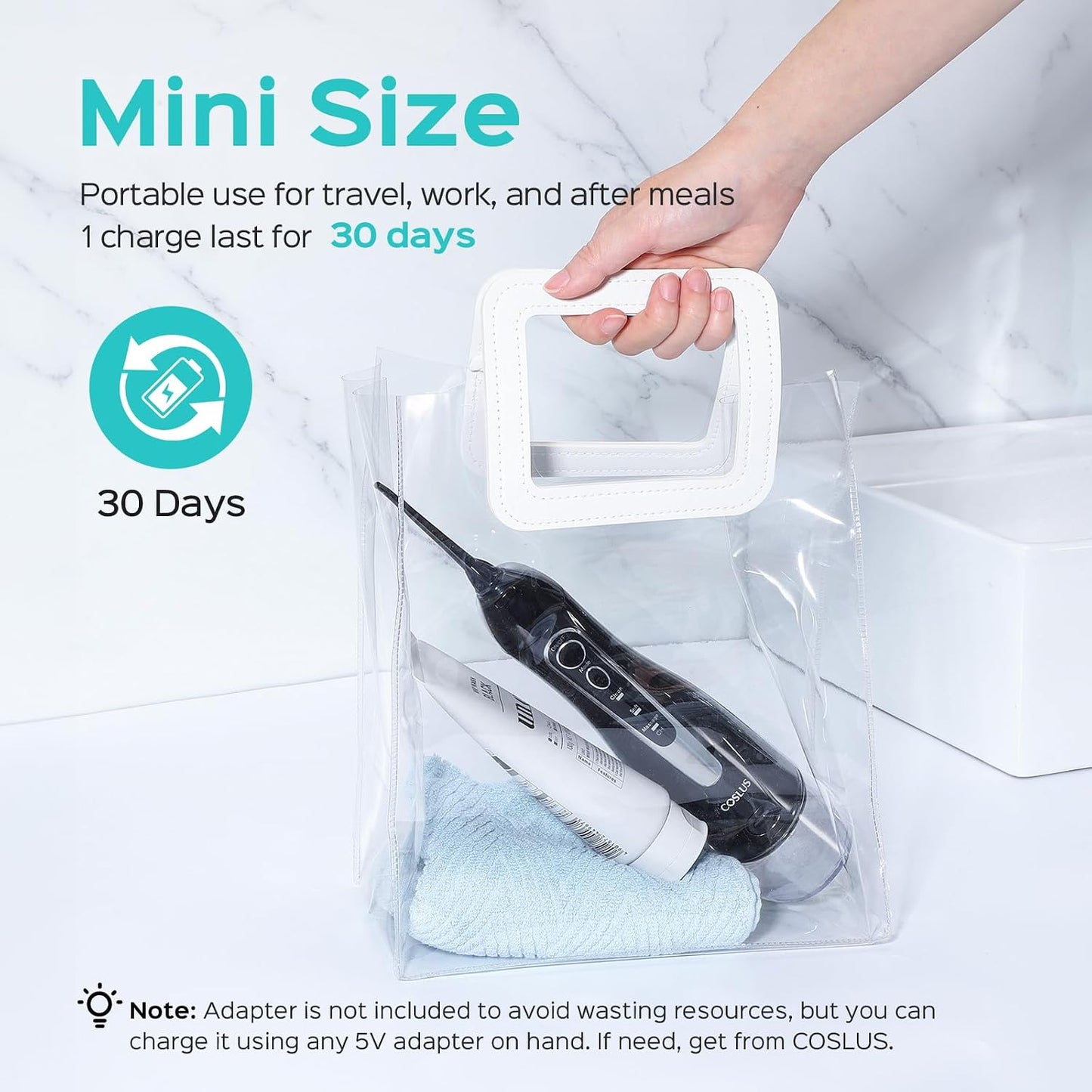 C20 Professional Cordless Water Flosser for Teeth, Braces, Gums Care - Daily Deep Cleaning, Rechargeable, Portable for Travel, Waterproof, 300Ml, Bpa-Free, Black