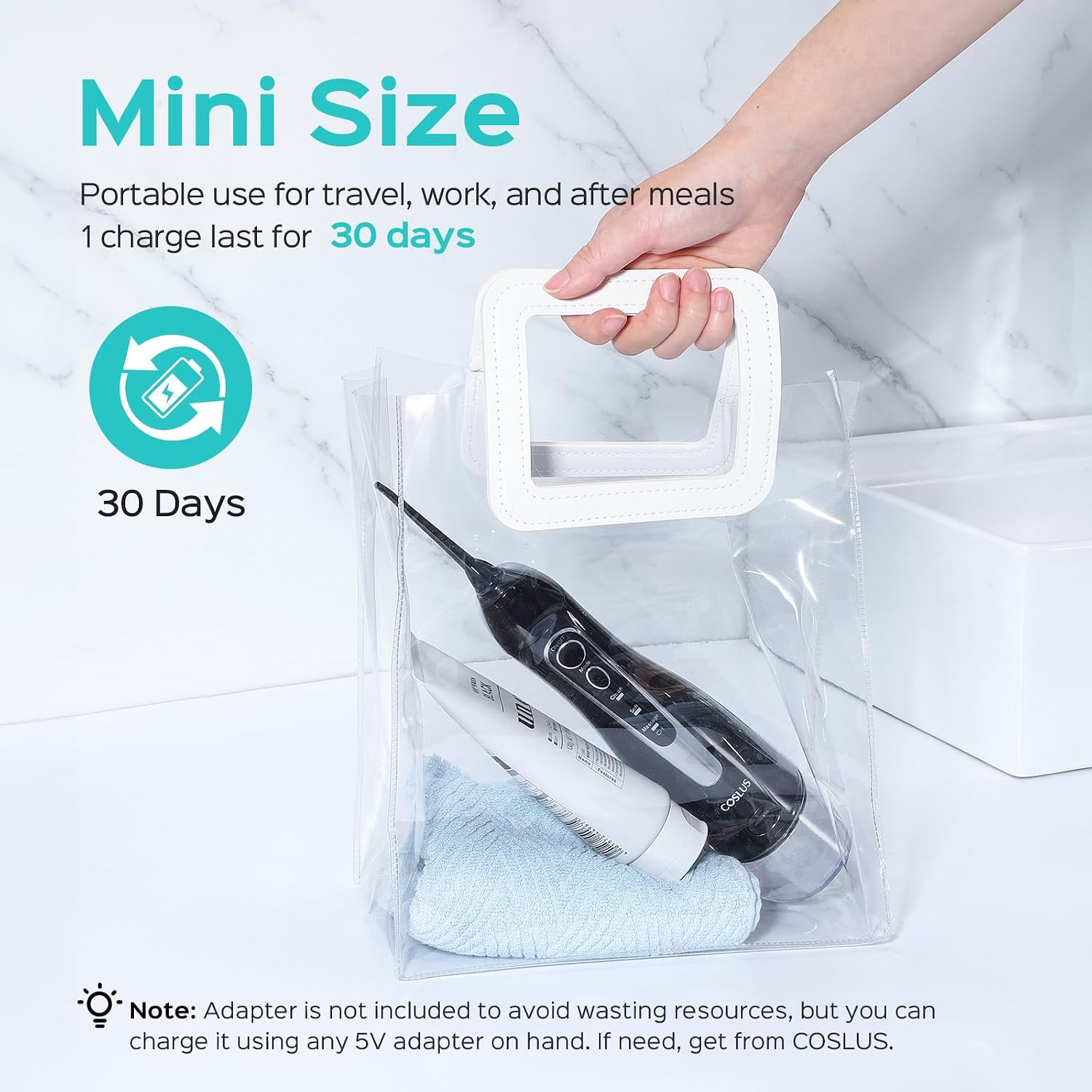 C20 Professional Cordless Water Flosser for Teeth, Braces, Gums Care - Daily Deep Cleaning, Rechargeable, Portable for Travel, Waterproof, 300Ml, Bpa-Free, Black