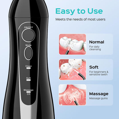 C20 Professional Cordless Water Flosser for Teeth, Braces, Gums Care - Daily Deep Cleaning, Rechargeable, Portable for Travel, Waterproof, 300Ml, Bpa-Free, Black