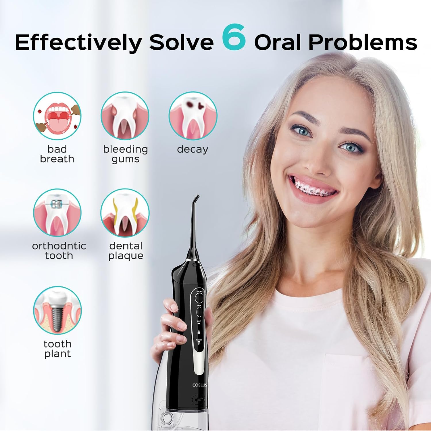 C20 Professional Cordless Water Flosser for Teeth, Braces, Gums Care - Daily Deep Cleaning, Rechargeable, Portable for Travel, Waterproof, 300Ml, Bpa-Free, Black