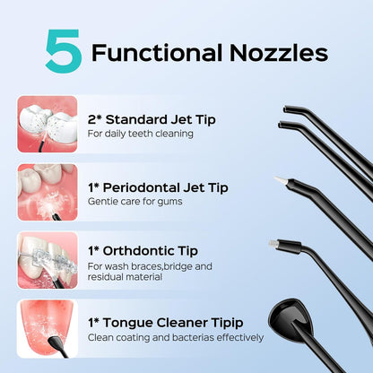 C20 Professional Cordless Water Flosser for Teeth, Braces, Gums Care - Daily Deep Cleaning, Rechargeable, Portable for Travel, Waterproof, 300Ml, Bpa-Free, Black