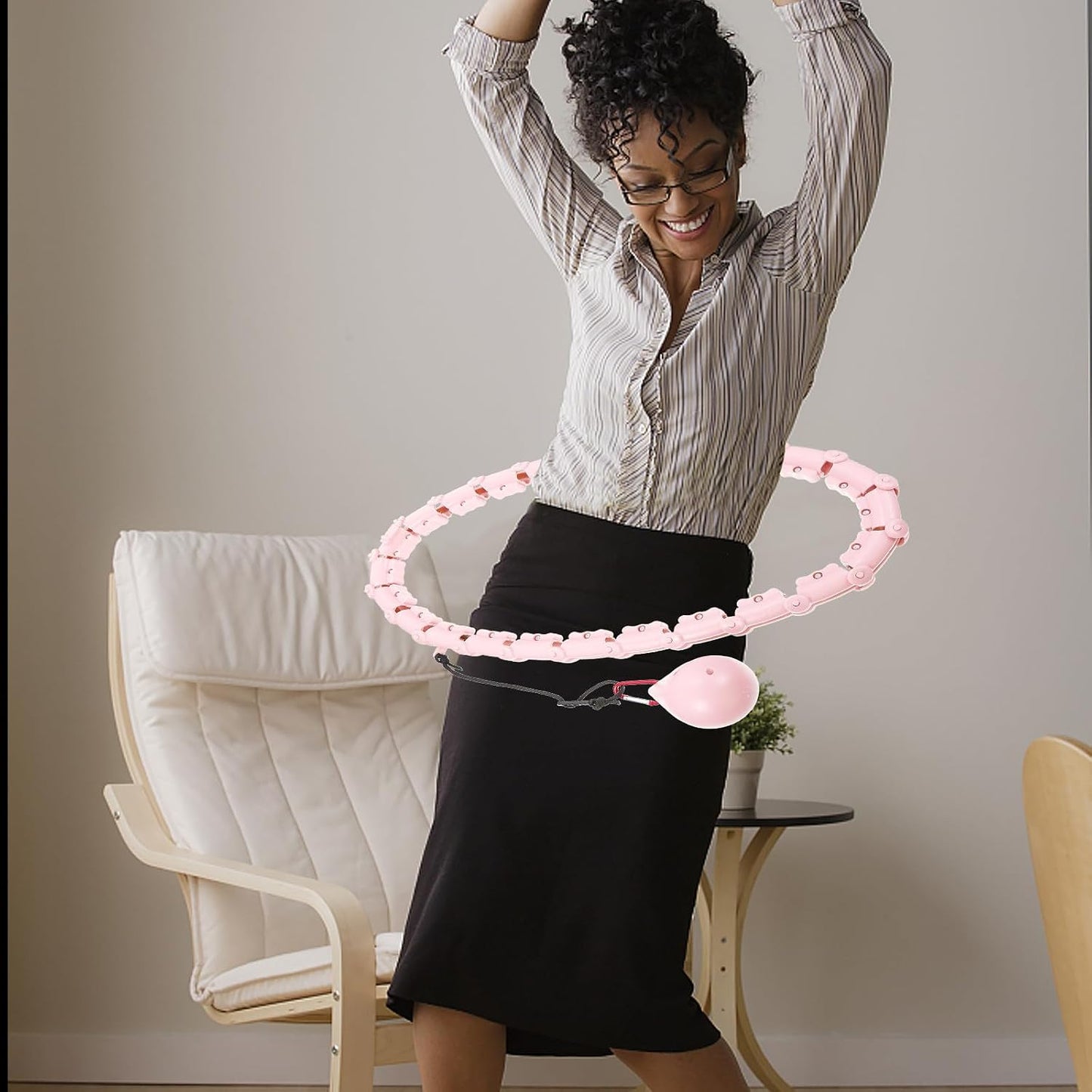 Smart Waist Ring 360 Degree Massage Function 24-Segment Coral Pink Rotating Fat Burning Waist Abdomen Thinning for Adult Weight Loss and Exercise