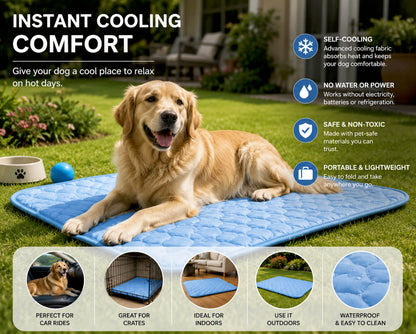 Pets Cooling FrostMat™ for Crates, Kennels and Beds - Portable, Washable And Waterproof (Blue,70X100Cm)