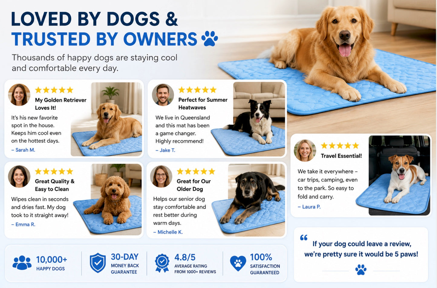 Pets Cooling FrostMat™ for Crates, Kennels and Beds - Portable, Washable And Waterproof (Blue,70X100Cm)