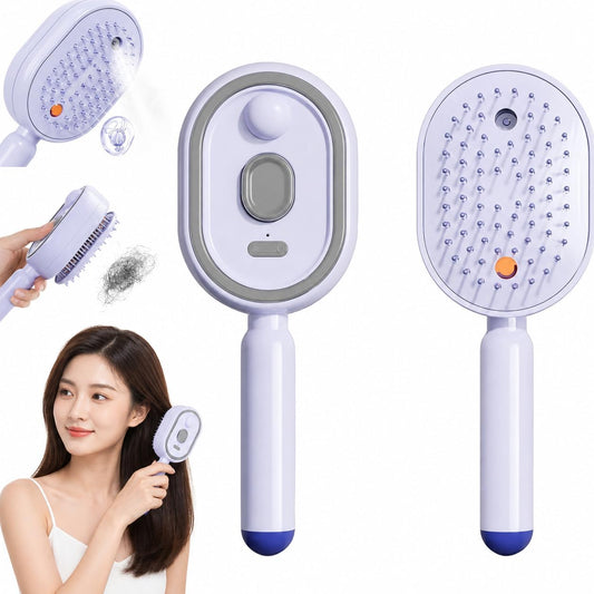Electric Steam Brush for Hair, 2026 New Rechargeable Steam Hair Straightener & Detangling Brush, Reduces Frizz, Nourishes Hair, Anti-Static (Purple)